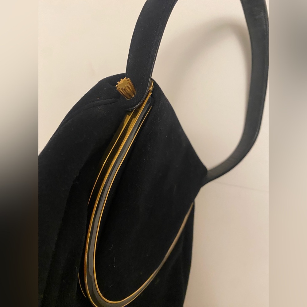 Vintage Coblentz Black Suede Handbag with Gold Accents - Picture 5 of 6